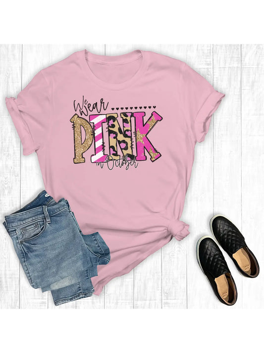 Breast Cancer We Wear Pink in October Graphic Tee