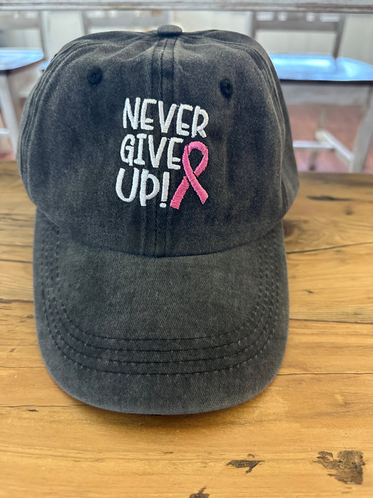 Never Give Up (Breast Cancer) - Charcoal Cloth Hat