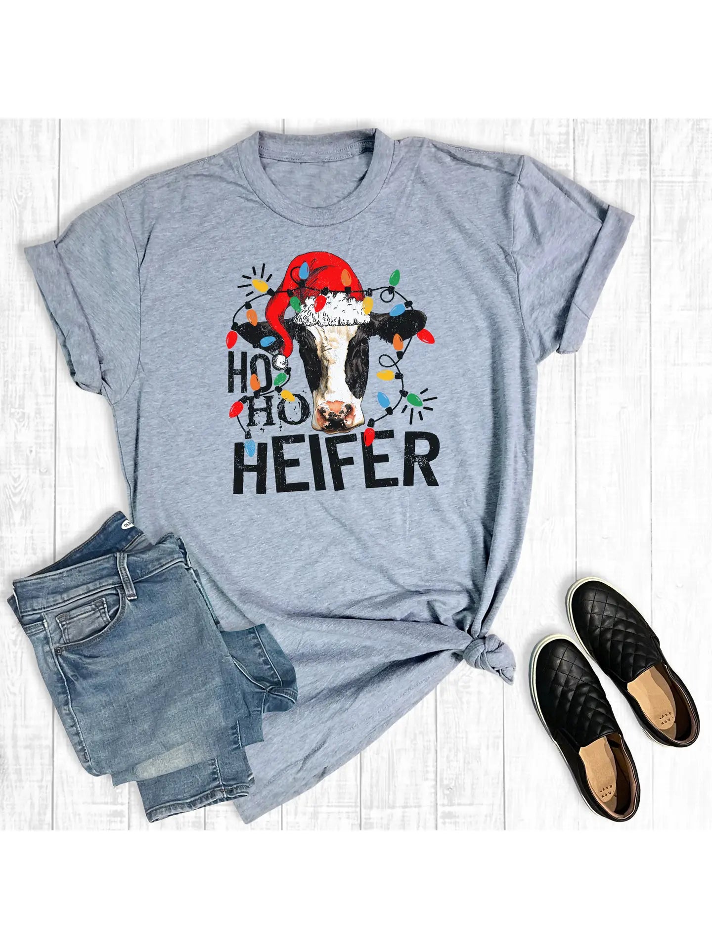 Western Christmas Ho Ho Heifer Graphic Tee